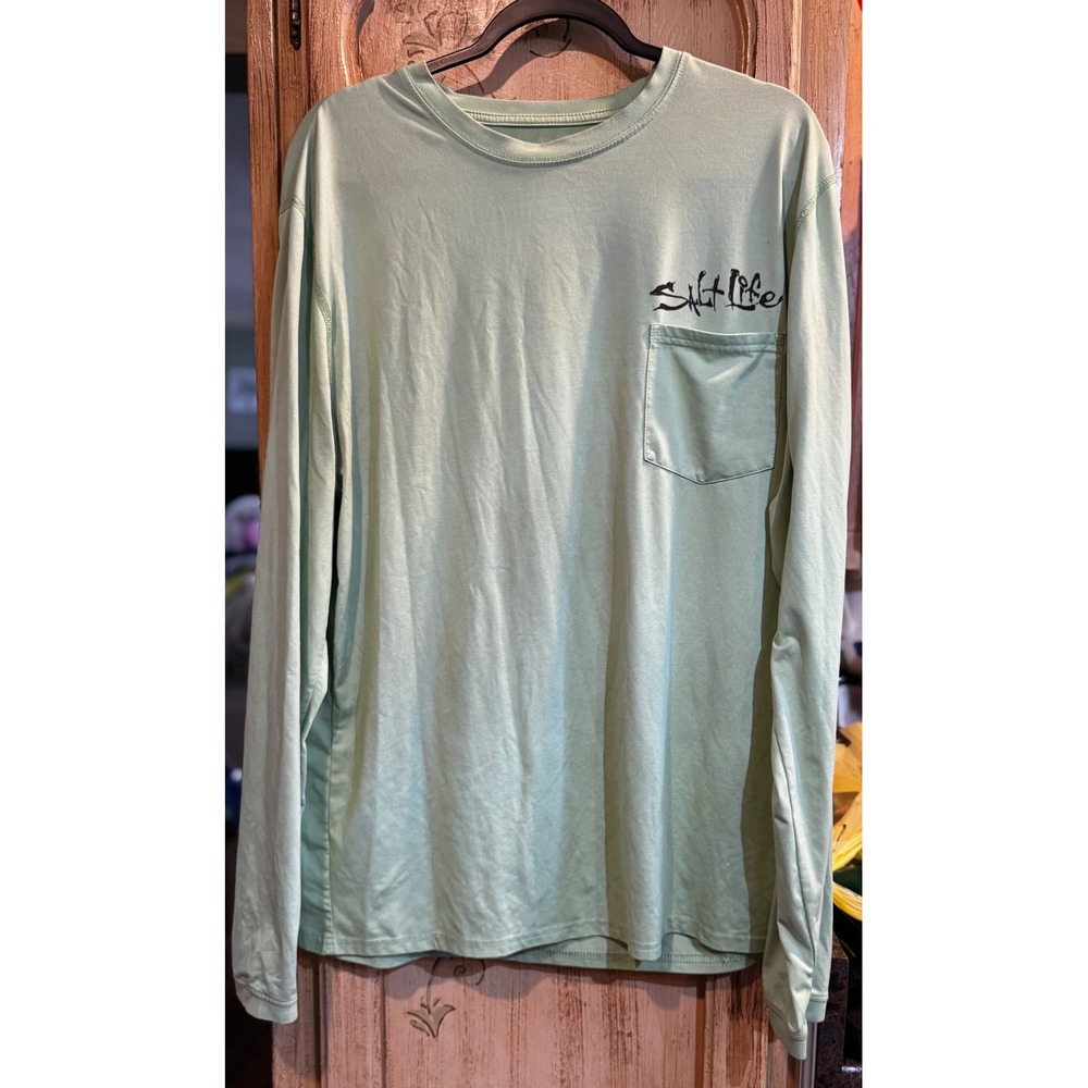 Salt Life Mens UVapor Long Sleeve Fishing Shirt Sage Green Graphic Fish Large